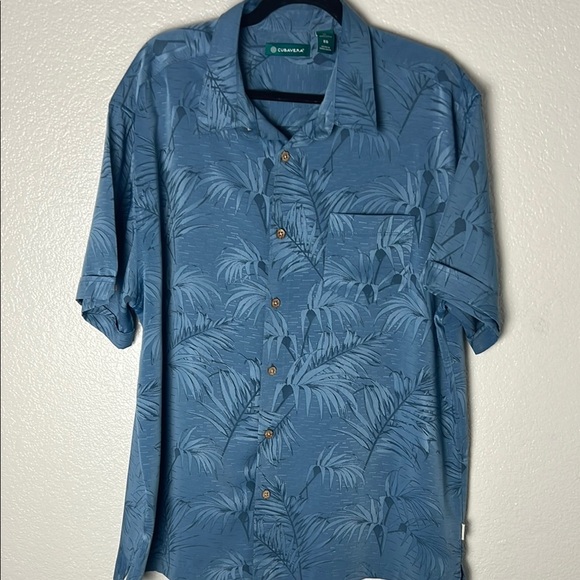 Blue Leaf Print Button-Up Shirt - Picture 1 of 14